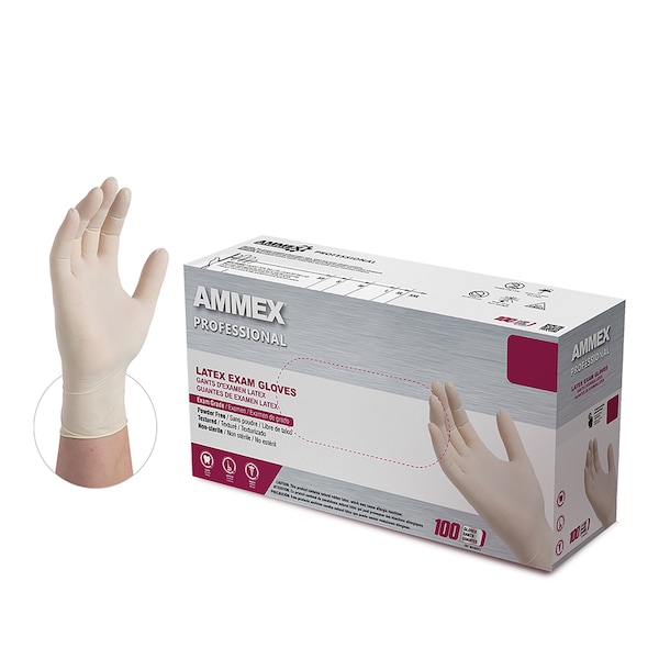 AMMEX PRO, Disposable Gloves, 4 mil Palm, Latex, Powder-Free, XS, 1000 PK, Ivory